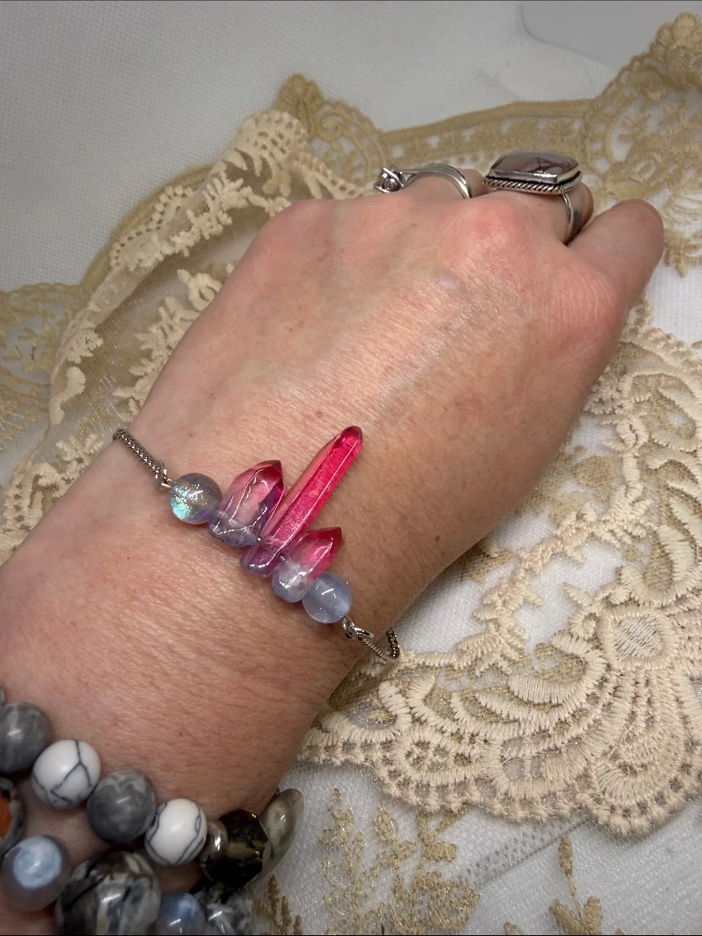 Handmade Aura Quartz Bar Bracelet/Anklet Blue & Red Gradient Crystal Fairycore